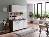 Goedkope keuken 150  cm - complete kleine keuken met apparatuur Oliver - Donker eiken/Wit - elektrische kookplaat  - koelkast          - mini keuken - compacte keuken - keukenblok met apparatuur