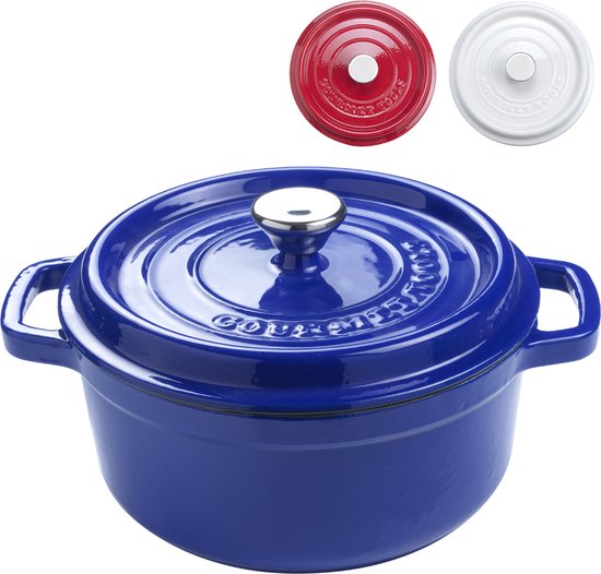 Geëmailleerde gietijzeren pan 24 cm, gietijzeren pan met deksel 4,7 l