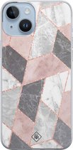 Casimoda® hoesje - Geschikt voor iPhone 14 Plus - Stone grid marmer / Abstract marble - Siliconen/TPU telefoonhoesje - Backcover - Geometrisch patroon - Roze