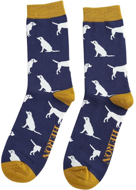 Mr Heron heren sokken labradors - navy - honden - bamboe sokken - hondenprint - leuke sokken - grappige sokken