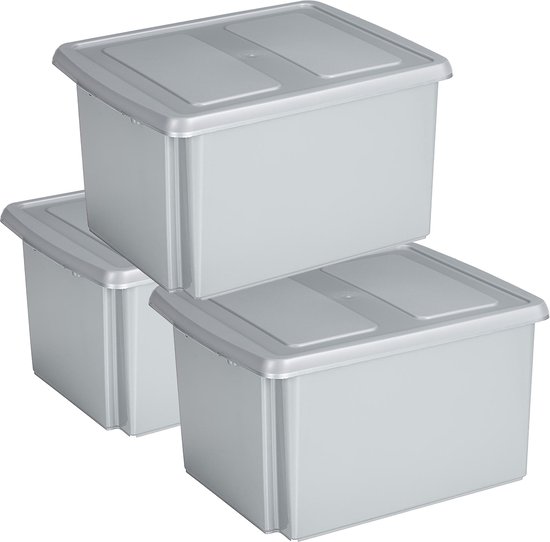 SUNWARE Nesta Box Ohne Deckel – 3 Stück, 17 Liter, Rot, Stapelbar (45,5 X 36 X 14,5 Cm)