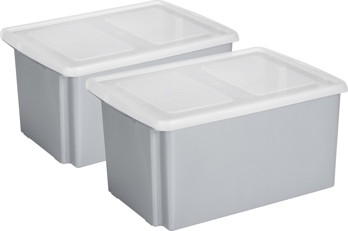 Sunware opslagboxen set - 2x stuks -51 liter - grijs - 59 x 39 x 29 cm - afsluitbare deksel