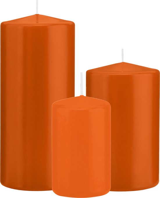 Trend Candles - Stompkaarsen set 3x stuks oranje 12-15-20 cm