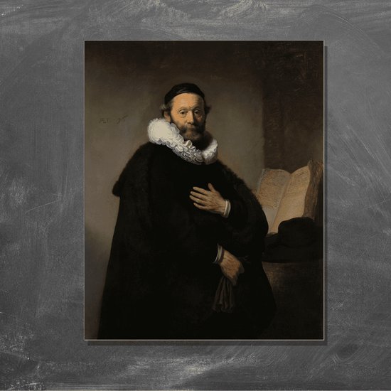 Wanddecoratie / Schilderij / Poster / Doek / Schilderstuk / Muurdecoratie / Fotokunst / Tafereel Portret van Johannes Wtenbogaert - Rembrandt van Rijn gedrukt op Geborsteld aluminium