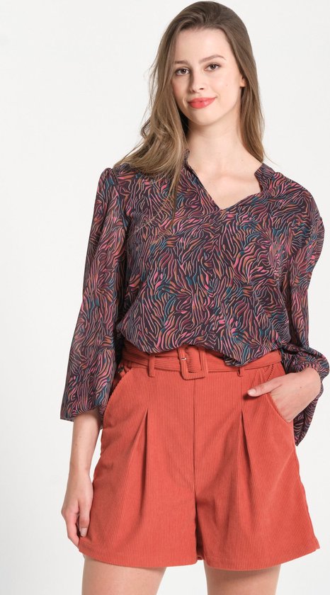 Blouse Van Losse Denim Met Asymmetrische V-Hals