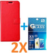 Portemonnee Book Case Hoesje + 2x Screenprotector Glas Geschikt voor: iPhone 14 -  rood