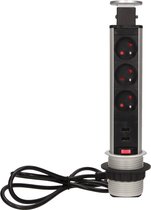 ORNO Pop-up bureau stekkerdoos - Zwart - 2x USB - 3 stopcontacten - Ø 60mm--Geschikt voor België