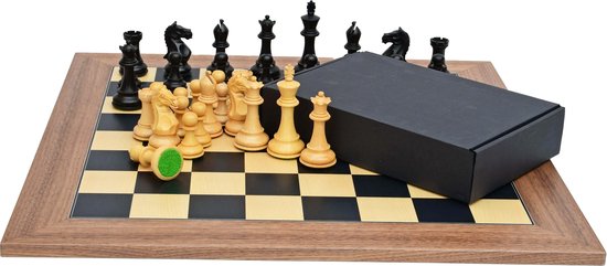 Thumbnail van een extra afbeelding van het spel Houten Schaakspel: Schaakbord walnoot\esdoorn zwart met Supreme schaakstukken ebonised (Nummer 6)