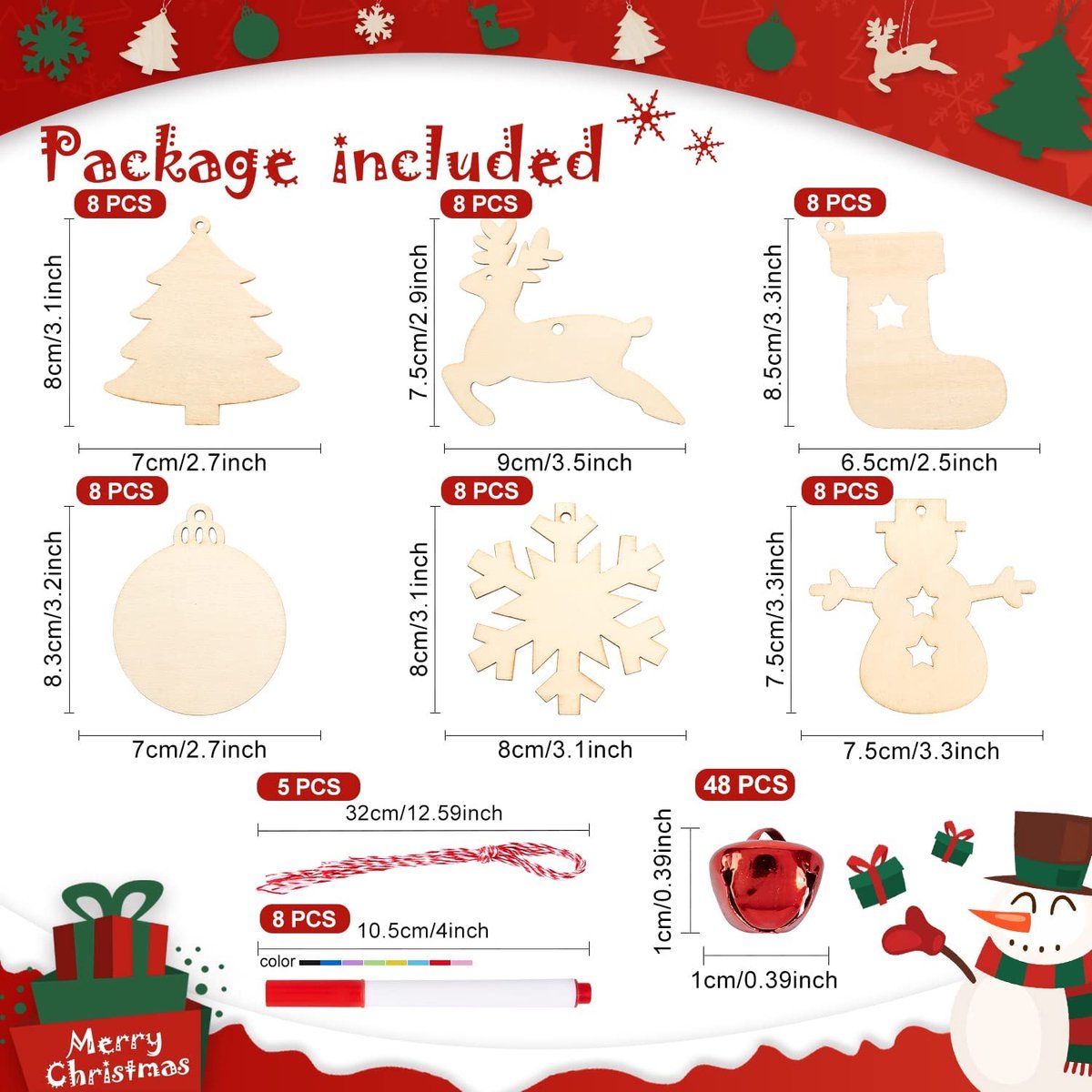 Lot De 294 Pendentifs De Noël En Bois à Peindre Roselee - Kit Bricolage Enfants, Décorations Sapin