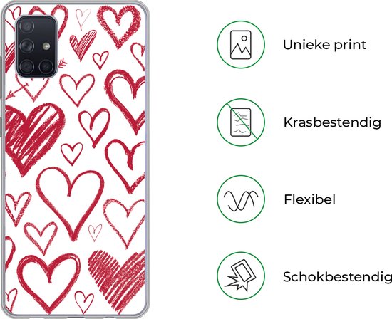 Coque Samsung Galaxy A71 - Un dessin avec des coeurs différents - Siliconen
