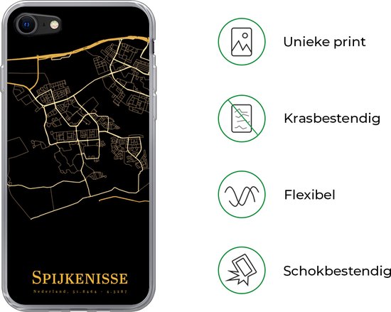 Coque pour iPhone SE 2020 - Spijkenisse - Carte - Or - Coque de téléphone en Siliconen