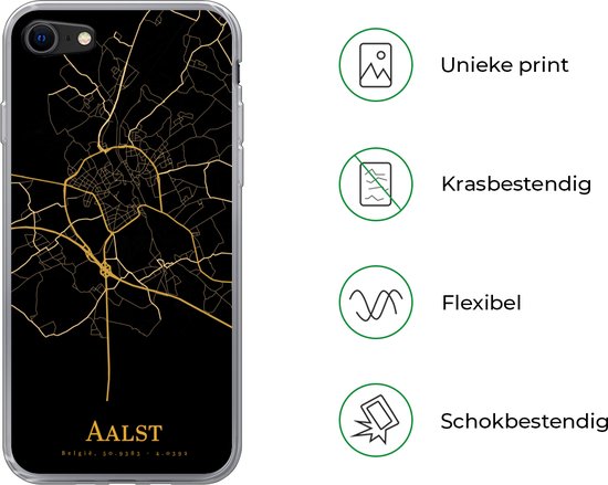 Coque iPhone SE 2020 - Alost - Carte - Or - Coque de téléphone en Siliconen