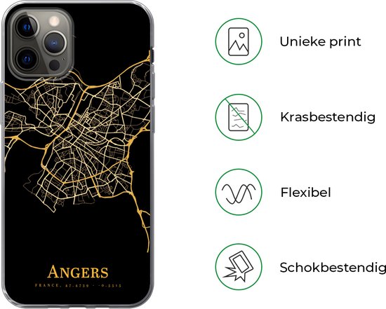 Coque iPhone 13 Pro - Angers - Carte - Or - Coque de téléphone en Siliconen
