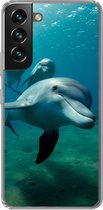 Geschikt voor Samsung Galaxy S22 hoesje - Water - Dolfijn - Blauw - Siliconen Telefoonhoesje