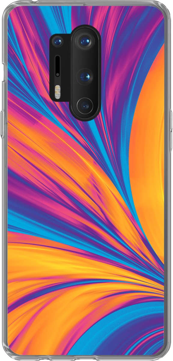 Telefoonhoesje Geschikt voor OnePlus 8 Pro hoesje - Veren - Regenboog - Neon - Abstract - Siliconen Telefoonhoesje Telefoonhoesje
