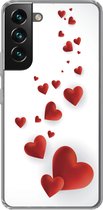 Geschikt voor Samsung Galaxy S22 hoesje - Een illustratie van een pad van hartjes - Siliconen Telefoonhoesje