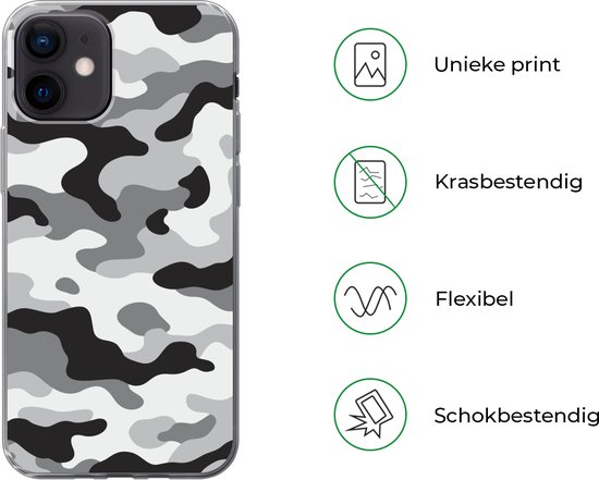 Coque iPhone 12 - Motif camouflage Zwart et blanc - Siliconen