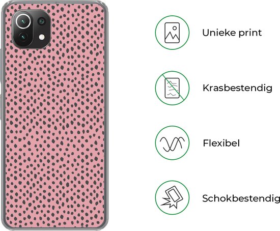 Xiaomi Mi 11 Lite - Pois - Rose - Zwart - Coque de téléphone en Siliconen