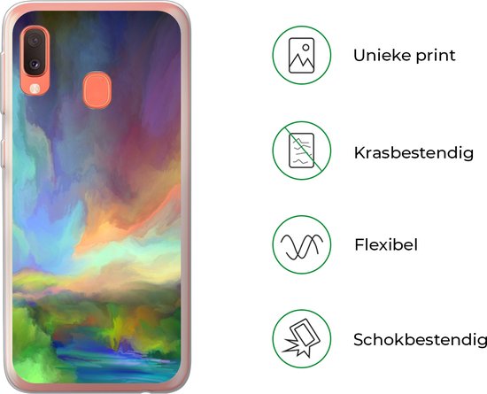 Telefoonhoesje Geschikt voor Samsung Galaxy A20e hoesje - Landschap - Waterverf - Lucht - Siliconen Telefoonhoesje