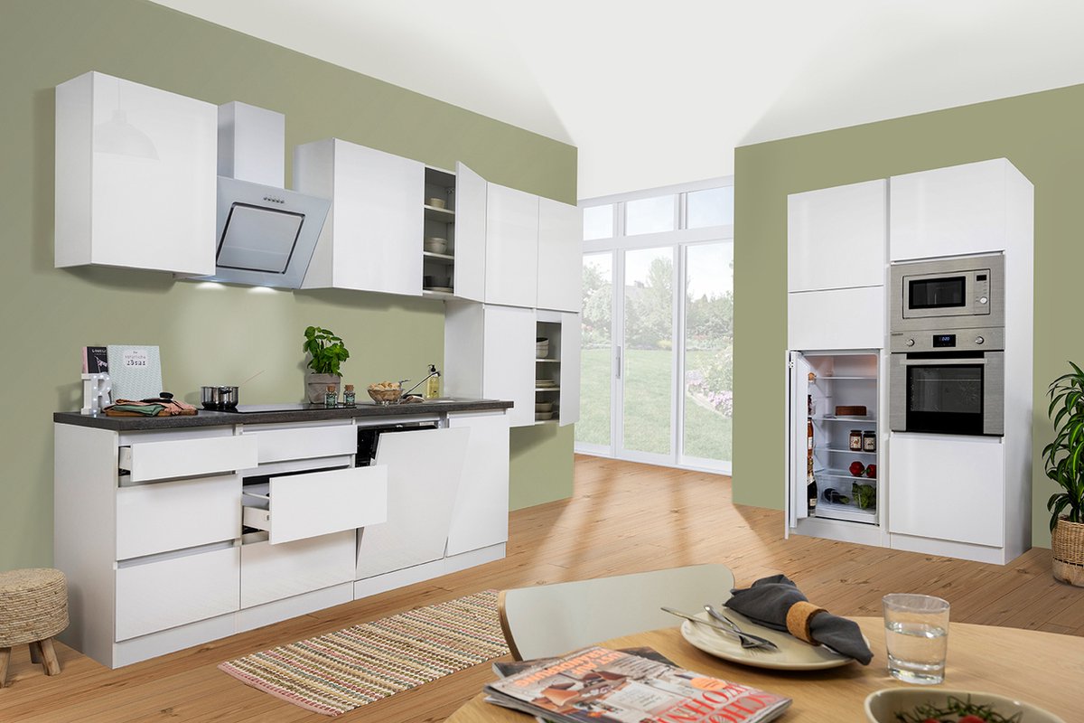 Goedkope keuken 445 cm - complete keuken met apparatuur Lorena - Wit/Wit - soft close - ke