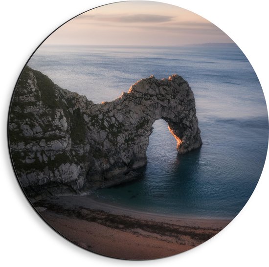 WallClassics - Dibond Muurcirkel - Durdle Door - 40x40 cm Foto op Aluminium Muurcirkel (met ophangsysteem)