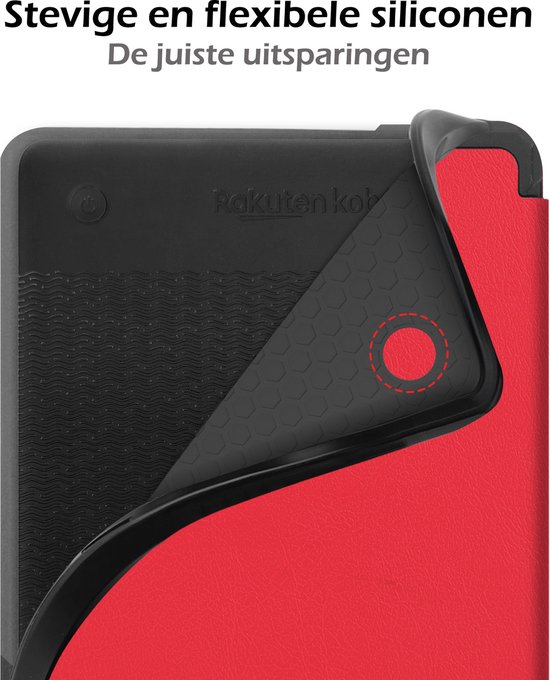 Hoesje Geschikt voor Kobo Clara 2E Hoes Book Case - Hoes Geschikt voor Kobo Clara 2E Hoesje Book Cover - Rood van Hoesje  — afbeelding 4