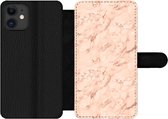 Bookcase iPhone 11 telefoonhoesje - Marmer - Roségold - Patronen - Luxe - Met vakjes - Wallet case met magneetsluiting
