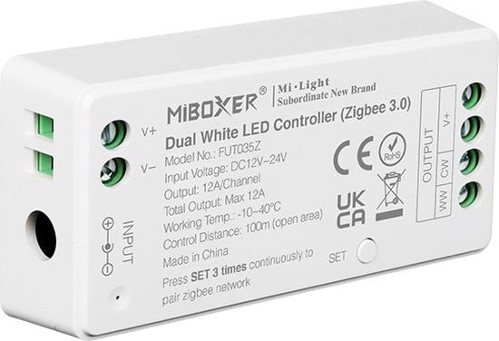 Mi-Light Mi-Boxer - (FUT035Z) - Dual White LED controller (Zigbee 3.0) - Voor besturing van een Dual White (CCT) LED strip - Zigbee hub benodigd voor bediening (ZB-BOX1/ZB-BOX2/Tuya smart) - Voedingsadapter niet inbegrepen - MiBoxer