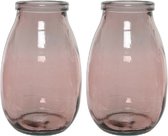 2x stuks roze vazen/bloemenvaas van gerecycled glas 18 x 28 cm - Glazen vazen voor bloemen en boeketten