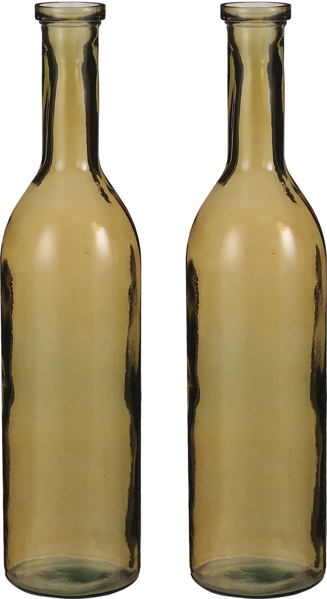 Mica Decorations Flesvaas groot - 2x stuks - Rioja - amber - eco glas - 18 x 75 cm Geel