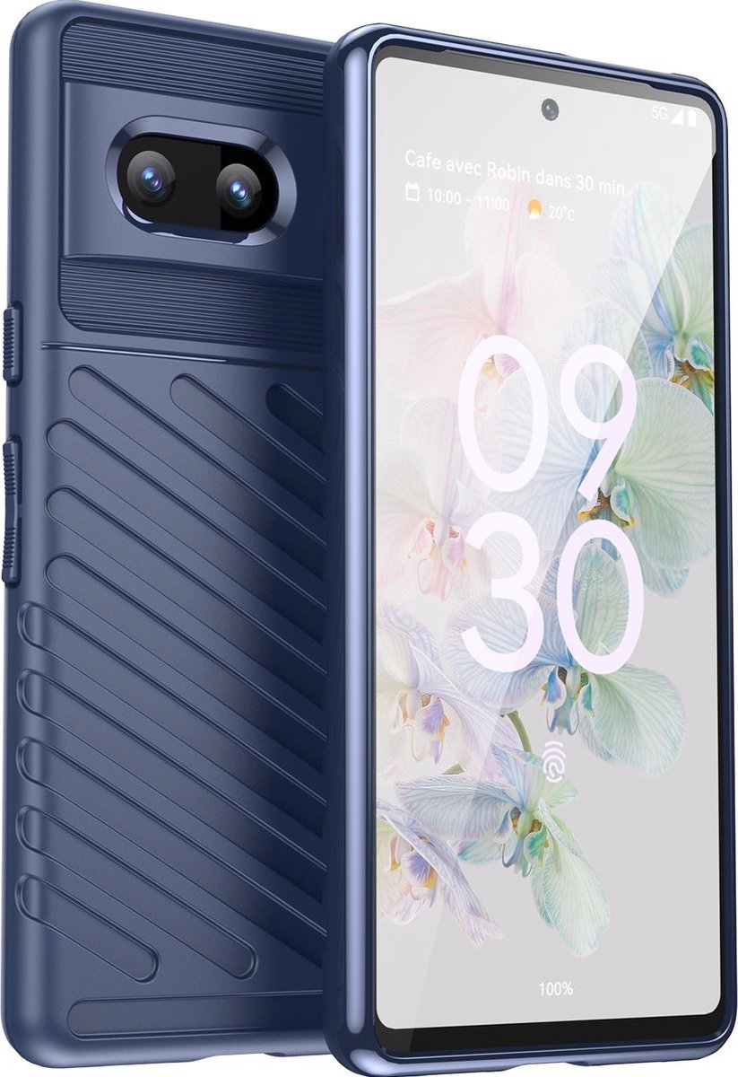 Mobigear Hoesje geschikt voor Google Pixel 7 Telefoonhoesje Flexibel TPU | Mobigear Groove Backcover | Pixel 7 Case | Back Cover - Blauw
