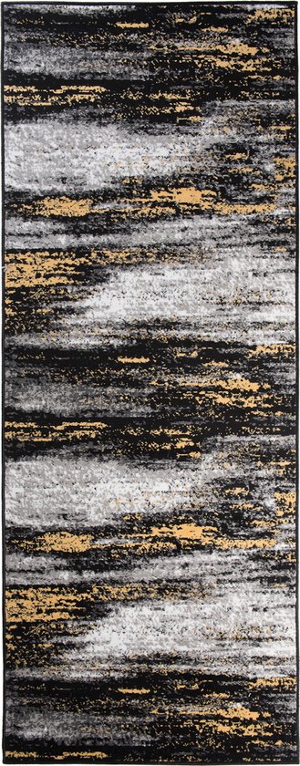 Tapiso Maya Runner Rug Grijs Zwart Couloir Couloir de Salon Moderne Taille - 100x400