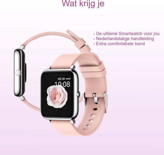 Belesy® HUNDRED - Smartwatch Dames - Smartwatch Heren - Horloge - 1.3 inch - Kleurenscherm - Full Touch - Stappenteller - Multi Sport - 100+ Watchfaces - Siliconen - Roze