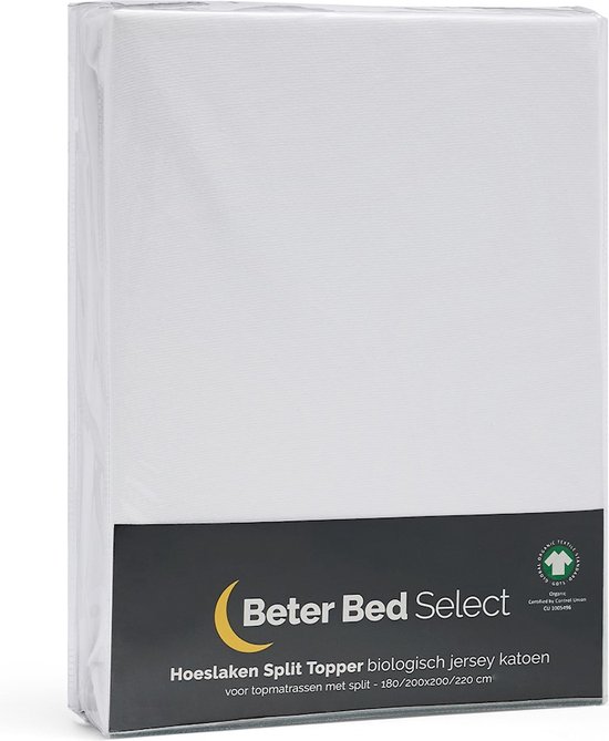 BeterBed Select Jersey Hoeslaken Splittopper - 140/160 x 200/210/220 cm - 100% Biologisch Katoen - Matrasbeschermer - Matrashoes - Wit