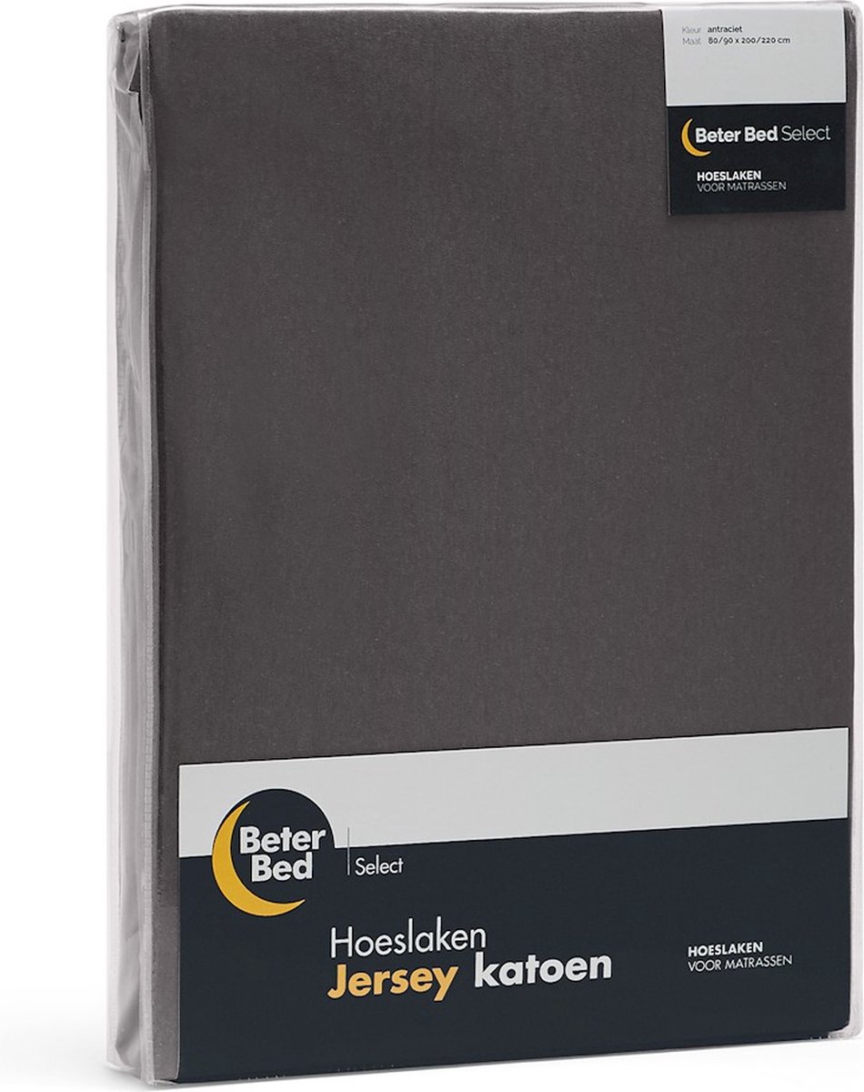 BeterBed Select Jersey Hoeslaken - 70/80/90 x 200/210/220 cm - 100% Katoen - Matrasbeschermer - Matrashoes - Antraciet - Beter Bed Select