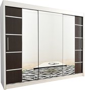 InspireMe - Kledingkast met 3 schuifdeuren, Modern-stijl, Kledingkast met planken (BxHxD): 250x200x62 - VENTILA IV 250 Wit Mat + Zwart