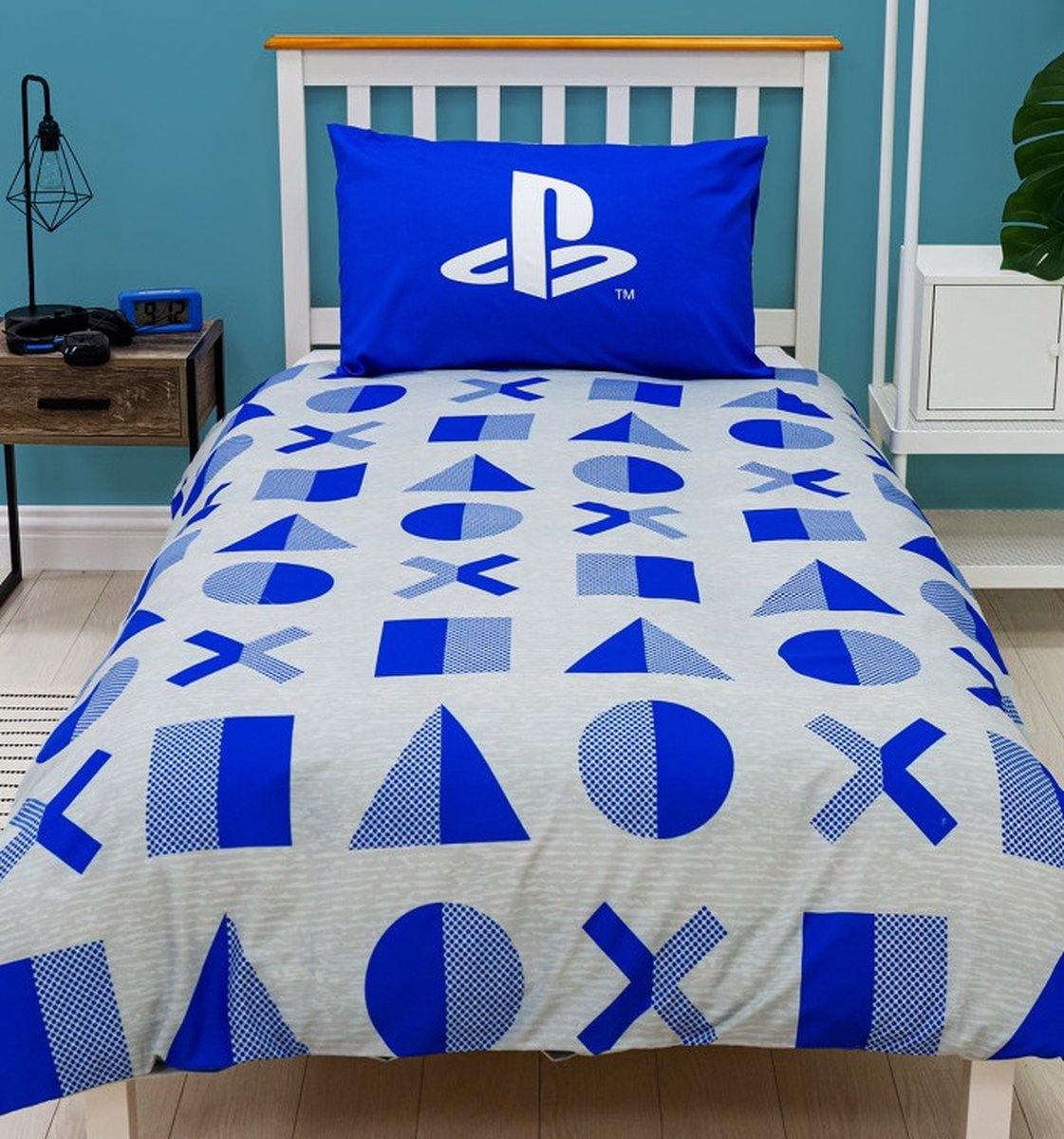 Officieel Playstation logo dekbedovertrek - eenpersoons met 1 kussensloop - blauw/grijs/wit