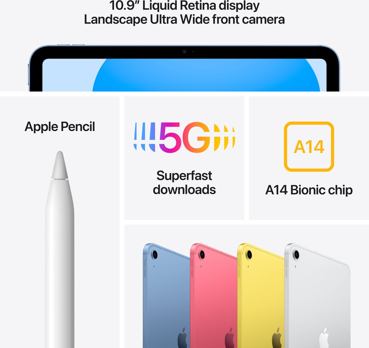 Apple iPad 2022 10,9 inch WiFi 5G 64GB Geel Liquid Retina A14 Bionic Touch ID USB-C - Afbeelding 5