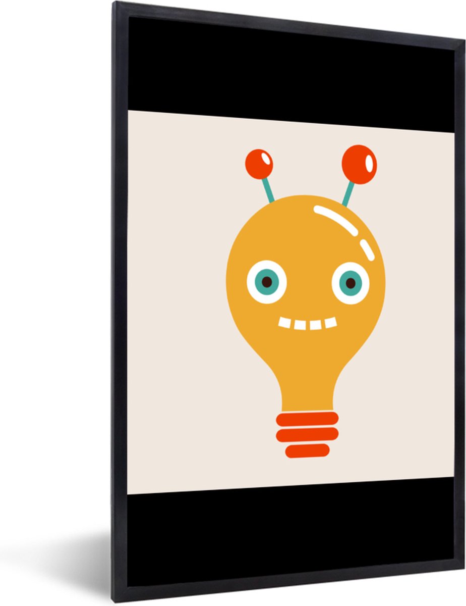 Poster in lijst - Fotolijst 80x120 cm - Posters - Robot - Gloeilamp - Gezicht - Antenne -