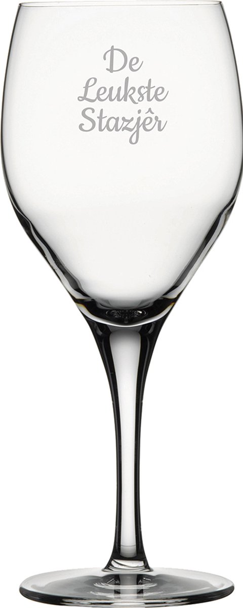 Gegraveerde witte wijnglas 34cl De Leukste Stazjêr