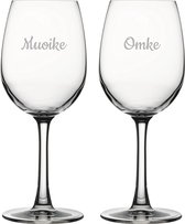 Gegraveerde witte wijnglas 36cl Muoike & Omke