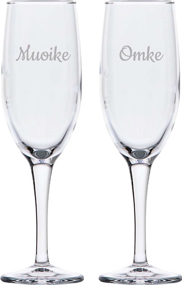 Gegraveerde Champagneglas 16,5cl Muoike & Omke