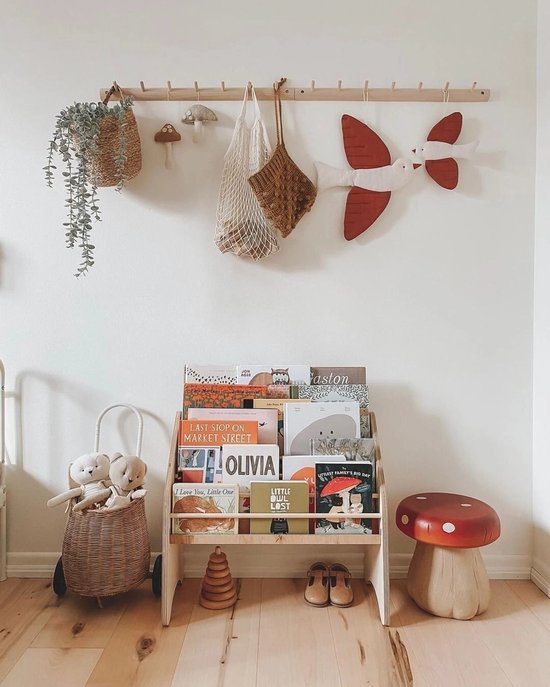 100% Massief Houten Kinderboekenrek - Kinderkast - 62cm×76cm×28cm (B×H×D) - Natuurlijk Beige - Boekenkast voor kinderen - Bookcase