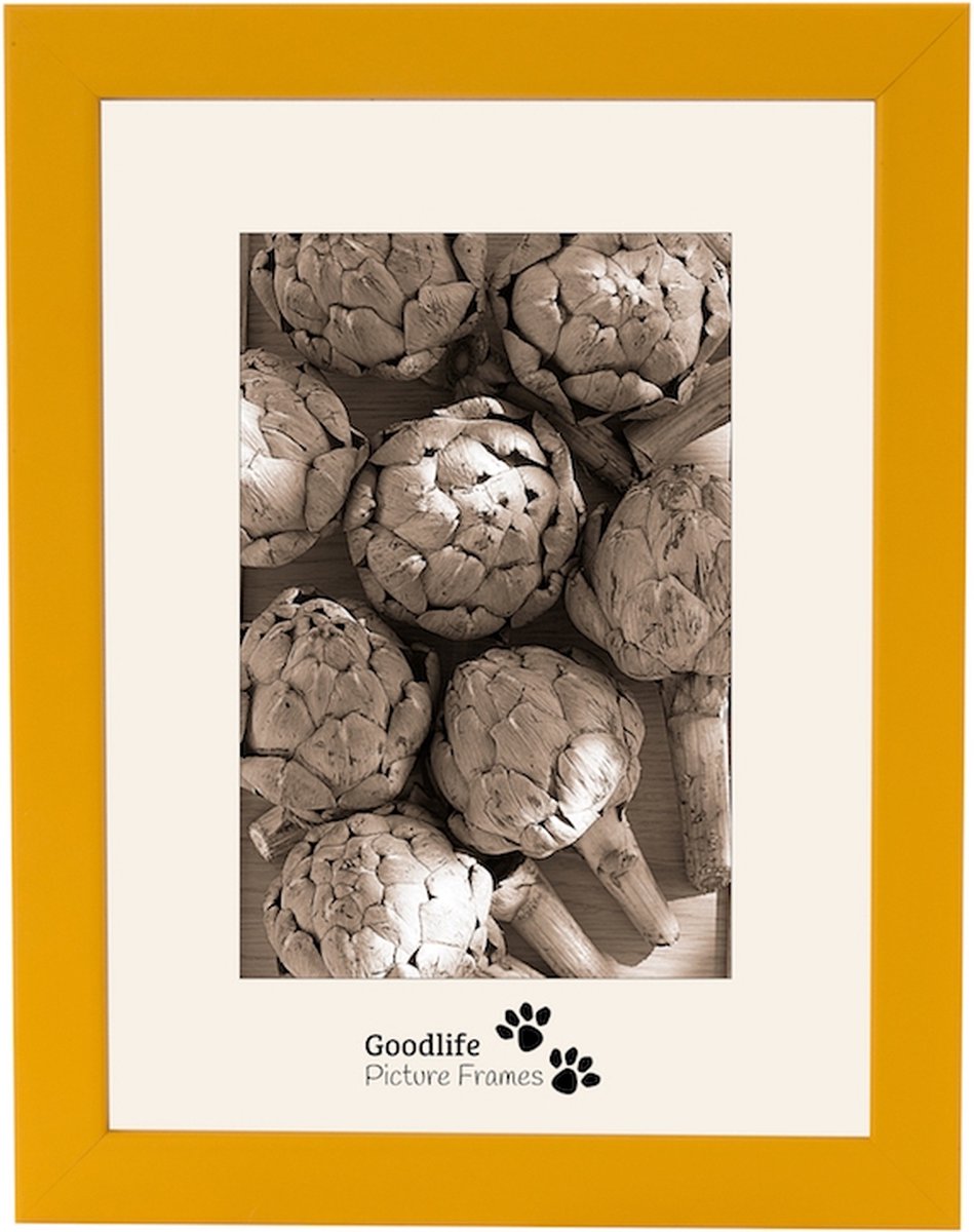 Houten Fotolijst Anitra Geel - 50x50 - Helderglas - 18 mm breed profiel - Goodlife Picture Frames