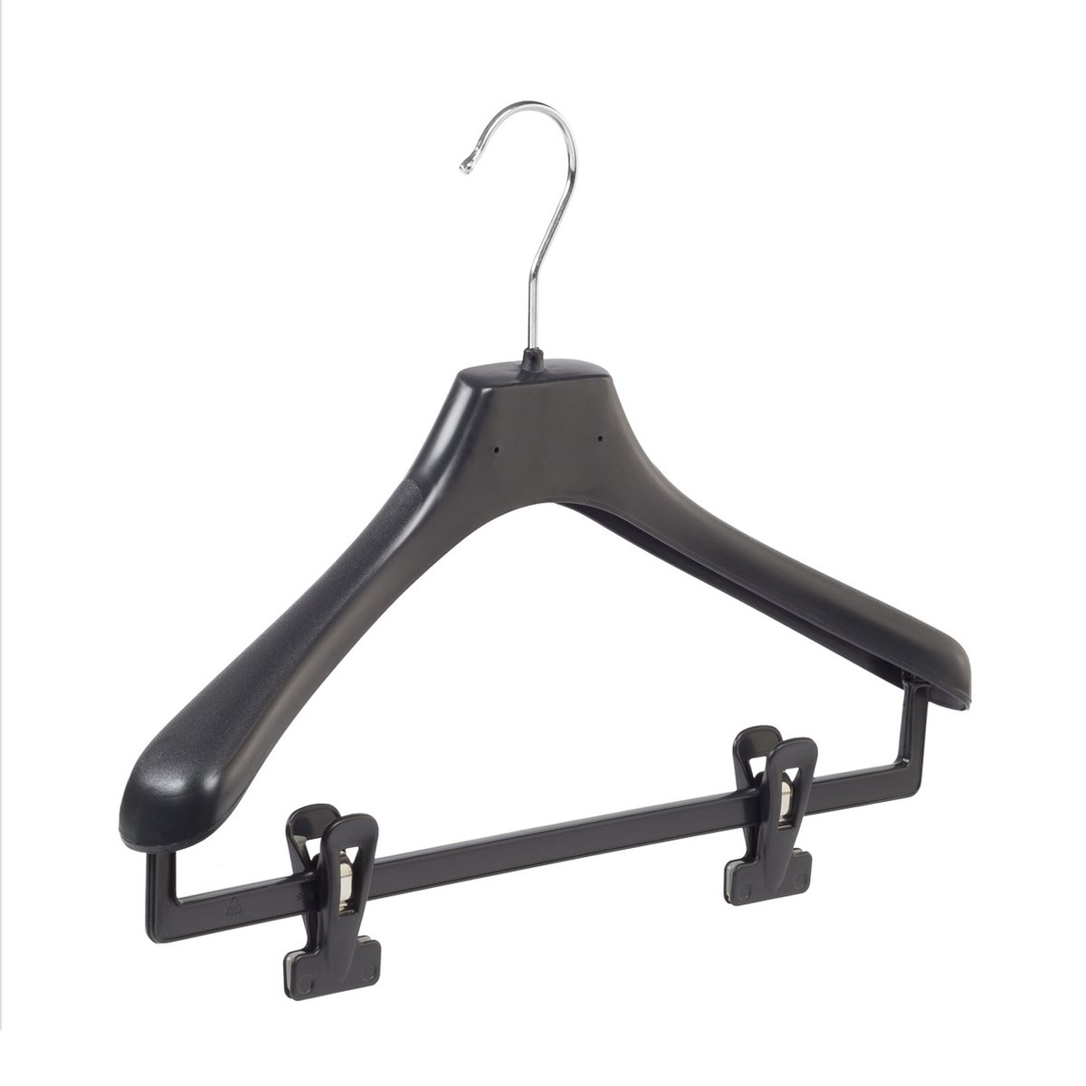 De Kledinghanger Gigant - 10 x Mantelhanger / kostuumhanger zwart met broeklat en anti-slip knijpers, 39 cm