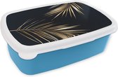 Broodtrommel Blauw - Lunchbox - Brooddoos - Bladeren - Planten - Goud - Zwart - Luxe - 18x12x6 cm - Kinderen - Jongen