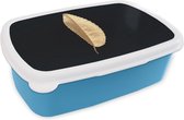 Broodtrommel Blauw - Lunchbox - Brooddoos - Bladeren - Black and gold - Luxe - Chic - Natuur - 18x12x6 cm - Kinderen - Jongen