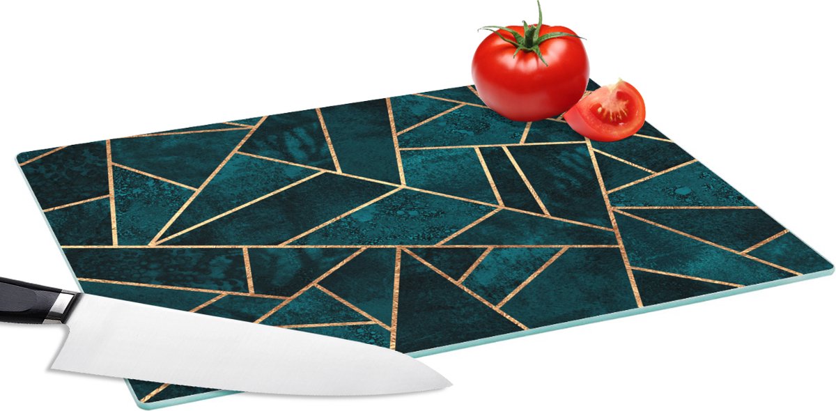 Glazen Snijplank - 39x28 - Stenen - Goud - Luxe - Patronen - Abstract - Snijplanken Glas