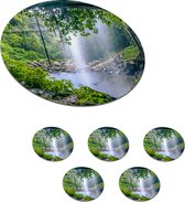 Onderzetters voor glazen - Rond - Jungle - Regenwoud - Water - Waterval - Planten - 10x10 cm - Glasonderzetters - 6 stuks
