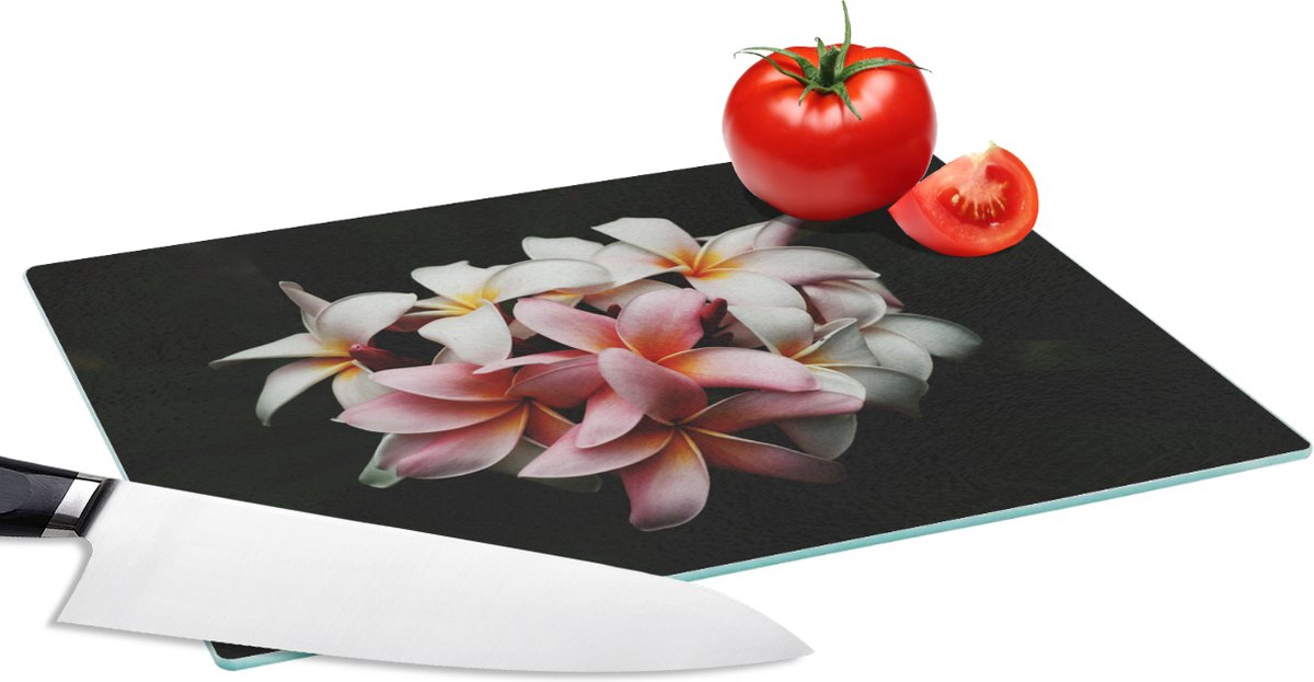 Glazen Snijplank - 28x20 - Bloemen - Roze - Zwart - Flora - Botanisch - Snijplanken Glas